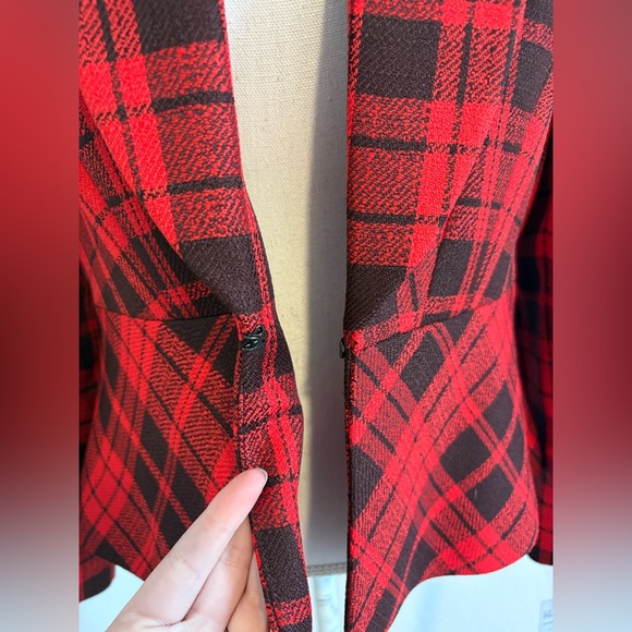Preston & York Red Black Plaid Work Career Blazer Jacket Size 12 - Picture 3 of 7